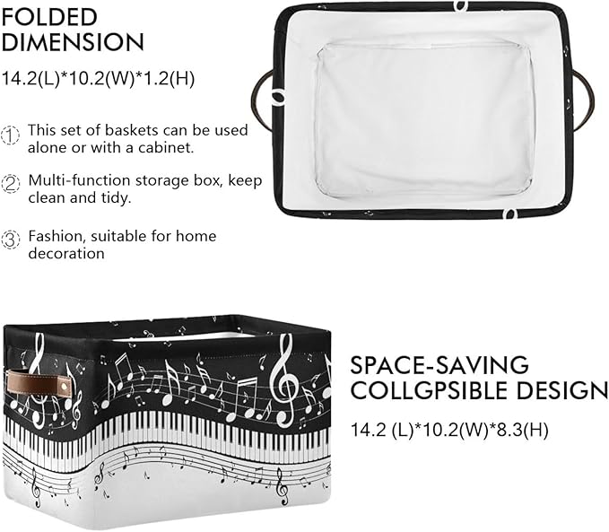 Black White Music Rectangular Storage Basket Organizer Bin Shelf Baskets For Clothes Gifts For Home Office Dorm
