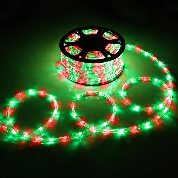 50ft LED Rope Lights Outdoor, 360 LED Connectable and Flexible Tube Lights with 8 Modes, Waterproof LED Rope Lighting for Garden Patio Pool Bedroom PartyIndoor Outdoor Christmas Decor (Red & Green)