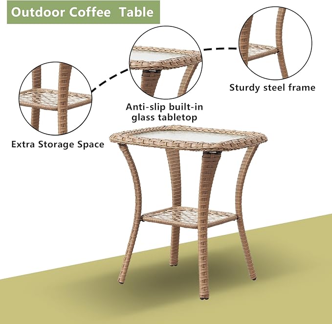 Outdoor Wicker Patio Furniture Set - 6 Piece Rattan Patio Conversation Set with 2 Rocking Swivel Chairs,2 Ottomans,1 Loveseat and 1 Side Table for Porch Deck Backyard Garden(Yellow/Blue)