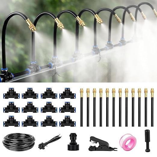 360° Adjustable Drip Irrigation System - 66FT Garden Watering System with 20 Nozzles, Garden Irrigation System, Greenhouse Accessories, Atomizing System for Yard, Lawn, Plants, 5/16 inch Hose (66FT)