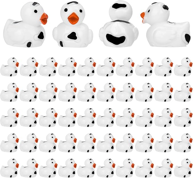 50 Pcs Mini Resin Ducks, Cute Tiny Cow Ducks, Mini Cow Resin Duck Bulk, Fun Cow Print Duck Miniature Duck Figurines, Cow Theme Mini Black White Cow Resin Ducks for Micro Landscape Dollhouse