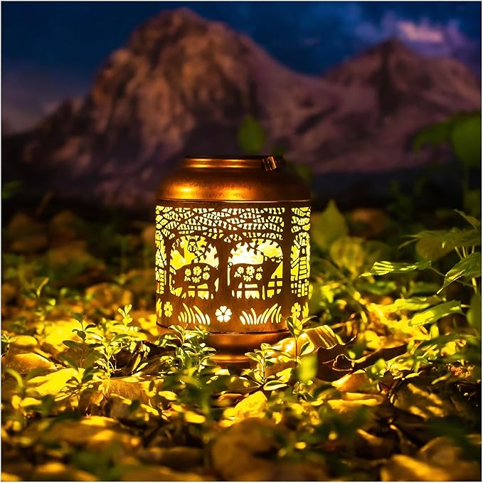 2 Pack Pig Solar Lanterns Outdoor Waterproof Hanging Solar Lights Pig Gifts for Women Men Mom Metal Decorative LED Outdoor Lanterns for Patio, Lawn, Landscape, Garden Decor, Yard Decorations