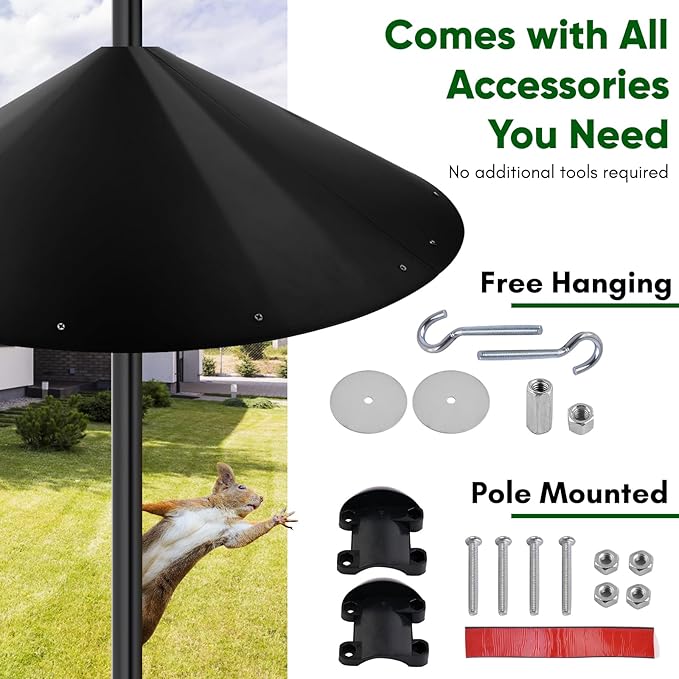 24-inch Large Outdoor Squirrel Baffles for Bird Feeders Pole, Baffle with Metal Frame, Squirrel Guard for Bird Houses, Two Way Use, Black Color