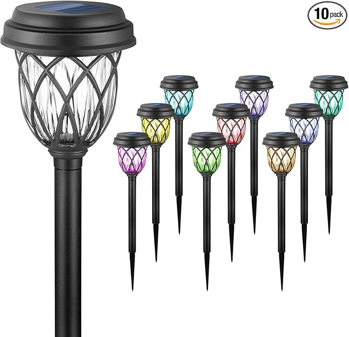 10 Pack Color Changing Solar Lights Outdoor Decorative for Garden Pathway Walkway, Solar Outdoor Decorations for Patio Garden Christmas.