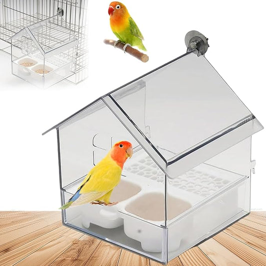 2026 New Pull-Out External Parrot Feeder, Bird Bath for Cage, 7*6*5.5in Bird Feeder House, Transparent Parakeet Cage Accessories, Easy To Fill, Clean, Long-Lasting, for Finch and Hummingbird (White)