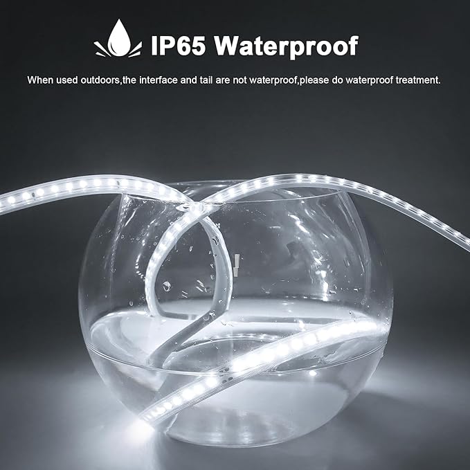 AIMENGTE LED Strip Lights, 240 LEDs, 6500K Cool White, Waterproof Indoor & Outdoor Rope Lights for Room, Garden, Patio, Kitchen, Bedroom, Living Room, and Under Cabinet Decoration, AC 110V