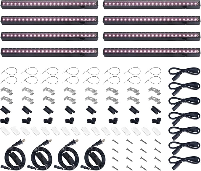 Barrina T5 Grow Light, LED Grow Lights with Black Cover, Full Spectrum Grow Light Strips, 1ft Pinkish White Plant Lights for Indoor Plants, Greenhouses, Plant Displays, Linkable Design, 8 Packs