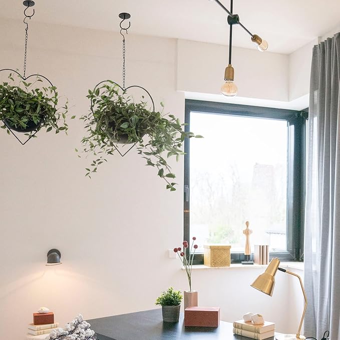 Hajia 2 Pack Heart Shaped Hanging Plant Holder with 7.5inch Detachable Pot, Black Metal Modern Hanging Planter for Indoor Outdoor, Minimalist Wall Ceiling Plant Hanger for Home Wedding Decor