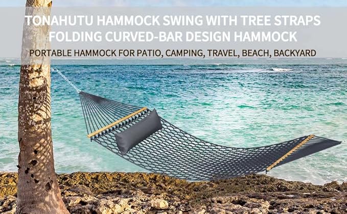 13FT Hammocks, Traditional Hand Woven Cotton Rope Hammock with Free Extension Chains for Outdoor Indoor Patio Yard 450 LSB Capacity for Two Person (Dark Grey)