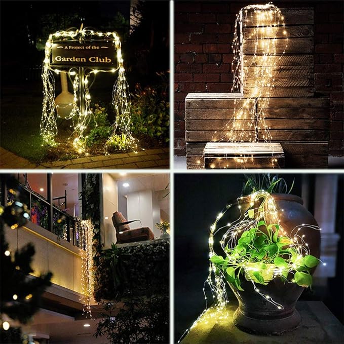 220 LED Solar Firefly Bunch Lights, 8 Flashing Modes, Fairy Copper Wire Waterproof String Lights, Decorative Vine Solar Watering Can Lights, Outdoor Garden Christmas Decor Lights (Warm White)