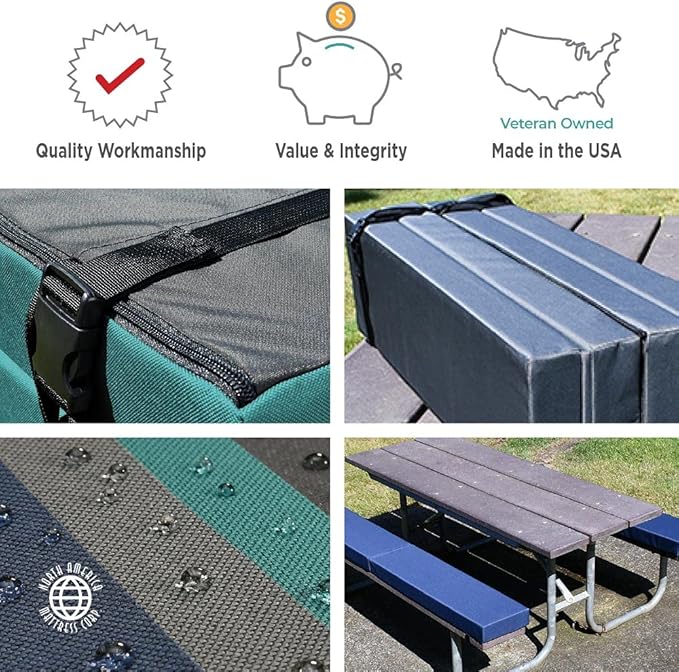 North American Mattress 6' Outdoor Picnic Bench Seat Cushion - 2 Piece Set; 72" (6ft) x 10" x 3"; Gray - Folding & Easy to Carry