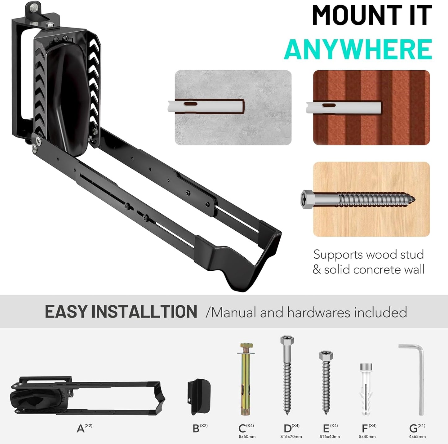 2-Pack Swivel Bike Rack Wall Mount, Bike Hangers for Garage, Space-Saving Vertical Bike Holder, Holds up to 77 lbs, Bicycle Wall Hanger Storage, No Heavy Lifting Required Indoor Hanging Bike Rack