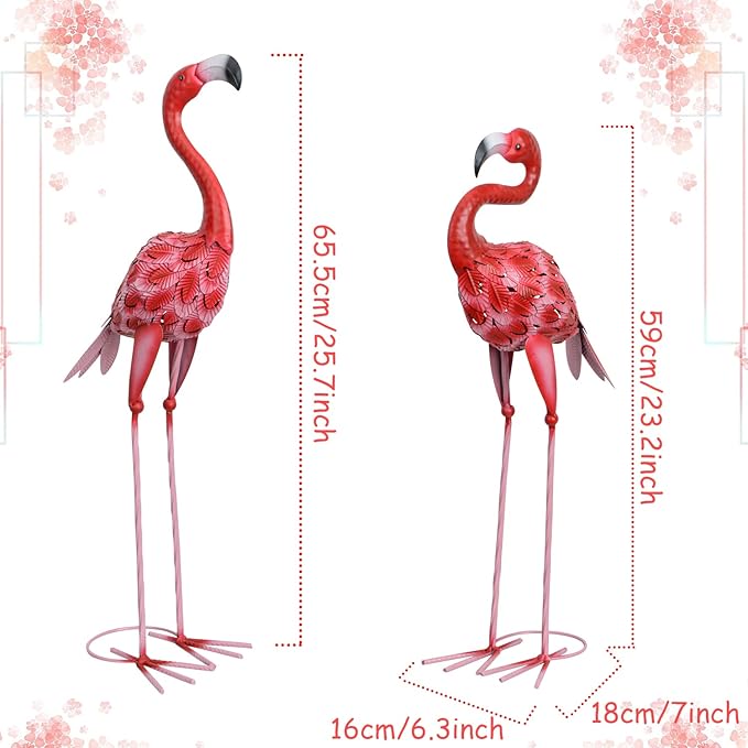 2Pcs Metal Flamingo Statues, Hot Pink Flamingo Outdoor Decor for Garden Home Patio Lawn Backyard Ornaments