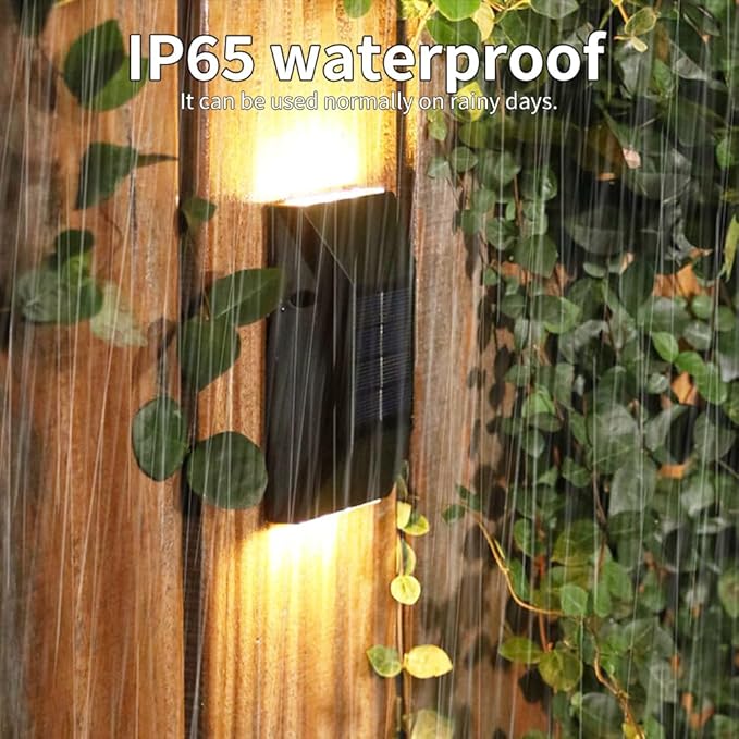 2 Pack Solar Wall Lamps, Solar Fence Lights, Deck Light, LED Solar Wall Lights for Home Garden Porch, Up and Down Lighting Lamp (White Light)