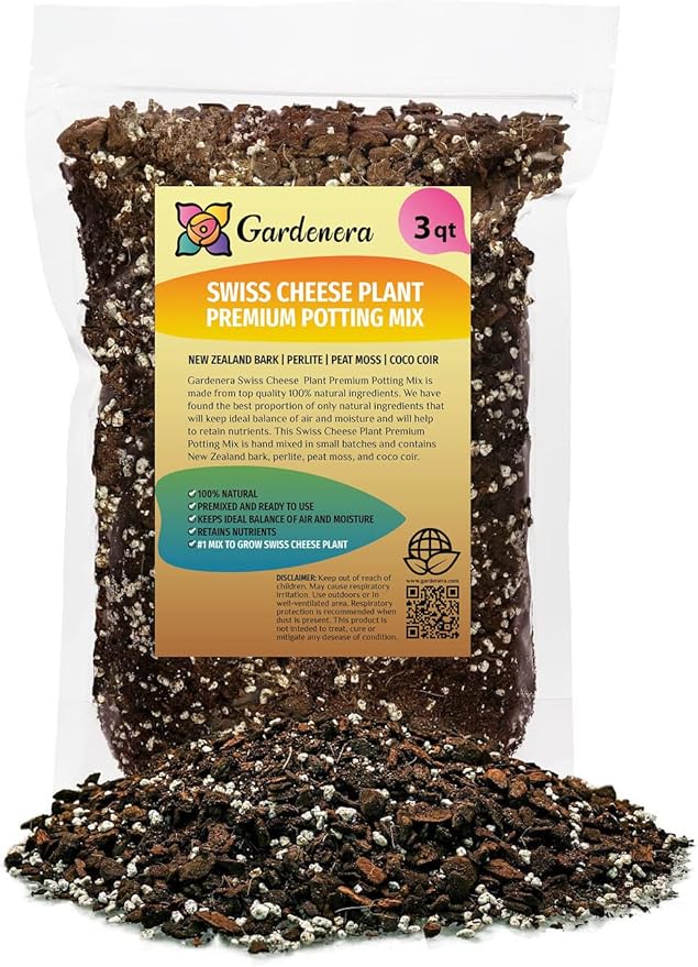 Premium Swiss Cheese Plant Potting Mix - Monstera Deliciosa Blend for Optimal Nutrients and Drainage for Healthy Growth - 3 Quart