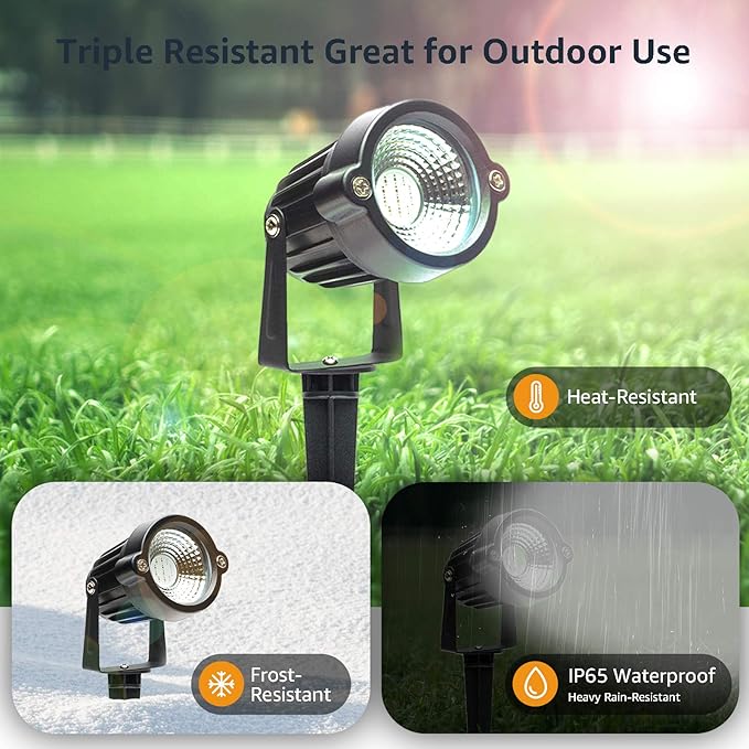 Yard Spot Lights, 10W Colored Spotlights Waterproof Memory Dimmable Remote Control with Timer Spiked Stand for Outdoor Landscape Lawn Garden Porch Pathway, 2 in Set