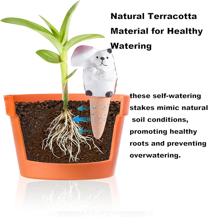 4-Pack Self-Watering Terracotta Spikes for Plants, Automatic Plant Watering Stakes, Keeps Plants Hydrated While You're Away, Ideal for Indoor & Outdoor Use (Hedgehog with Umbrella Design)