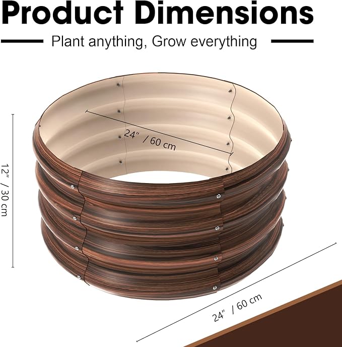 2x2x1ft Round Galvanized Raised Garden Bed Outdoor Metal Planter Box Raised Beds for Gardening,Vegetables,Fruits,Flowers & Herbs (Brown)