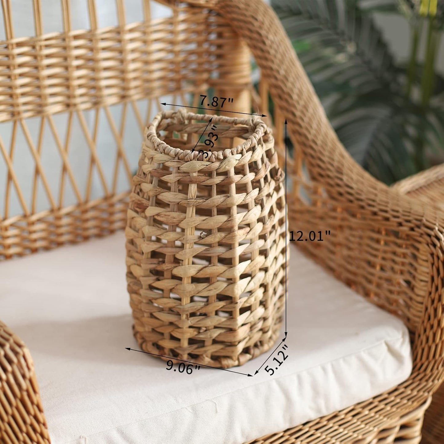 Woven Water Hyacinth Hanging Basket Door Hanging Basket Wall for Home Garden Farmhouse (Water Hyacinth)