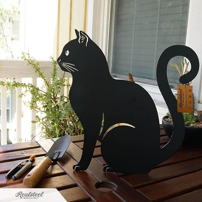 RealSteel I 3 Pack Steel Cat Garden Decor I Outdoor Yard Decorations I Gift for Cat Lovers I Lawn Ornaments and Statues I Garden Signs Decorative Outdoor - Rust