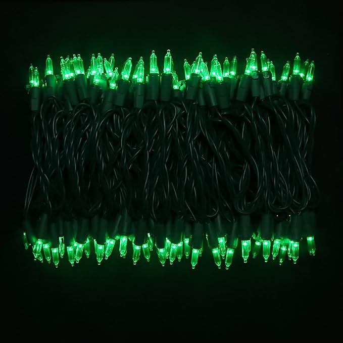 Green Christmas LED Lights - 2 Pack 100 Count Green Christmas String Lights for Tree, Party, Holiday, Indoor/Outdoor St. Patrick's Day Decorations, 2 Sets 33 Feet Green Wire, UL Certified, Connectable