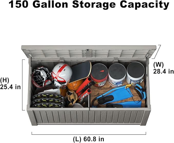 150 Gallon Outdoor Storage Box – Waterproof Deck Box for Patio & Garden,Light Brown