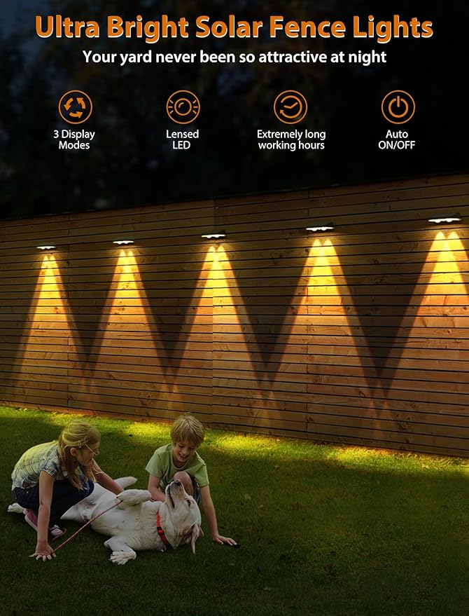 Solar Fence Lights,Warm White & Cold White & Mixed Color 3 Modes Bright Lens LED Dusk to Dawn Deck Light, Outdoor Waterproof,Solar Outdoor Lights for Backyard/Railing/Wall (12Pack)