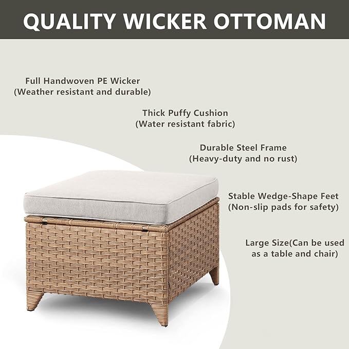 Outdoor Wicker Patio Furniture Set - 6 Piece Rattan Patio Conversation Set with 2 Rocking Swivel Chairs,2 Ottomans,1 Sofa and 1 Side Table for Porch Deck Backyard Garden(Yellow/Beige)
