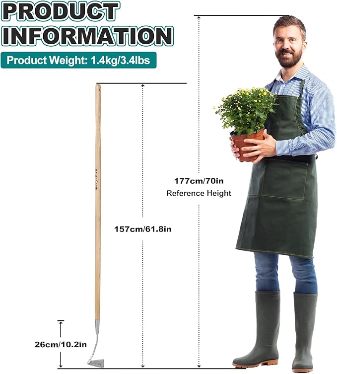 Berry&Bird Swoe Garden Hoe, 61.8'' Stainless Steel Long Handled 3 Edge Hoe with Wooden Hand, Mini Angled/Warren Hoe, Soil Cultivator Weeding Tool for Grass Flower Backyard