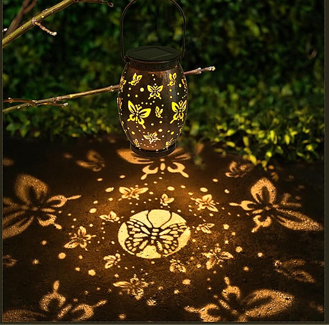 2 Pack Solar Lantern Butterfly Solar Outdoor Waterproof Hanging Metal Solar Powered Patio Lanterns Garden Solar Lights Outdoor Decorative Gifts for Women