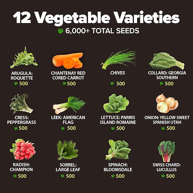 HOME GROWN 6000 Vegetable Seeds for Planting: 12 Spring Varieties of Garden Vegetables in Seed Packets, Garden Seeds for Garden Plants or Hydroponic Seeds - Heirloom Seeds - Non GMO