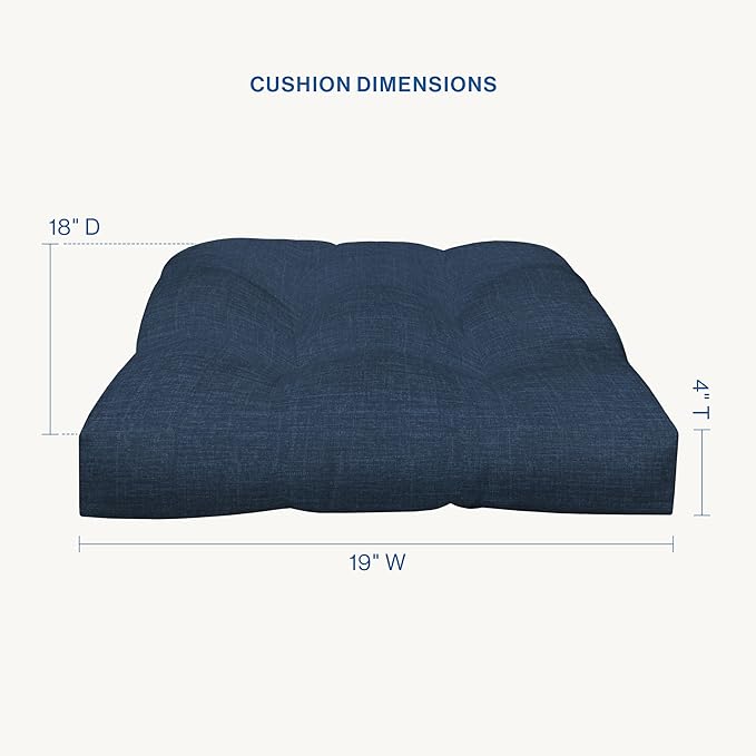 Honeycomb Outdoor Essentials Set of 2 Tufted Seat Pads, 19 x 18, Hampton Texture Navy Dining Chair Cushions for Patio Furniture