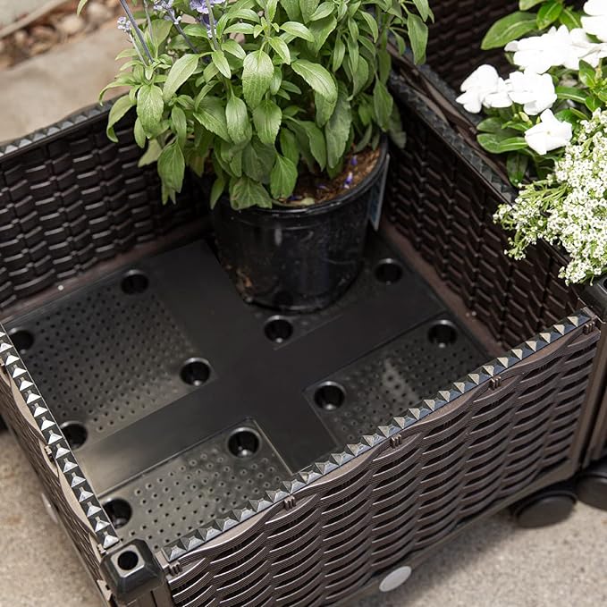 Barton 2 Pieces Rolling Garden Bed Brown Plastic w/Self-Watering Design Outdoor Elevated Planter Box Kit Wheels Mobile