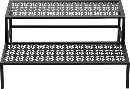aboxoo Metal Plant Stand 2 Tier Potted Multiple Flower Pot Holder Plant Shelf Indoor Plants Multiple,Outdoor Heavy Duty Planter Display Shelving Unit for Patio Garden Corner Balcony(Black)
