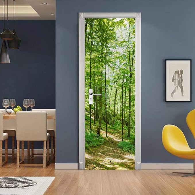 3D Door Wallpaper Self-Adhesive Door Sticker - Forest - Door Poster Premium PVC Waterproof Wall Sticker for Bedroom Living Room Door Decoration Wallpaper 95 x 200 cm