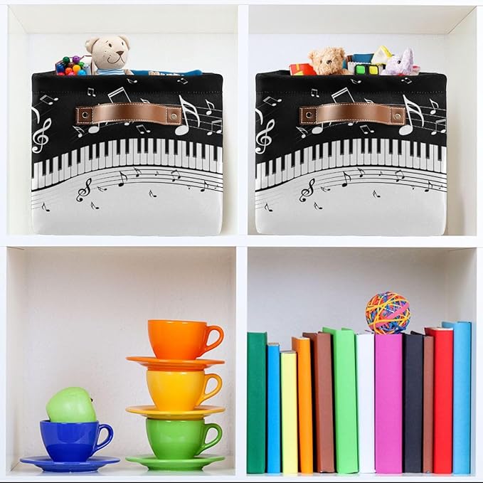 Black White Music Rectangular Storage Basket Organizer Bin Shelf Baskets For Clothes Gifts For Home Office Dorm