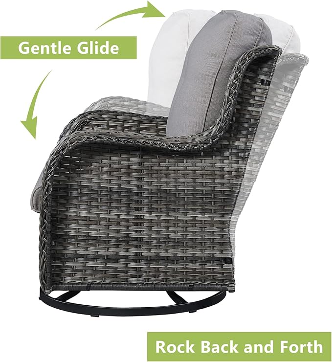 Outdoor Wicker Patio Furniture Set - 6 Piece Rattan Patio Conversation Set with 2 Rocking Swivel Chairs,2 Ottomans,1 Sofa and 1 Coffee Table for Porch Deck Backyard Garden(Mixed Grey/Grey)