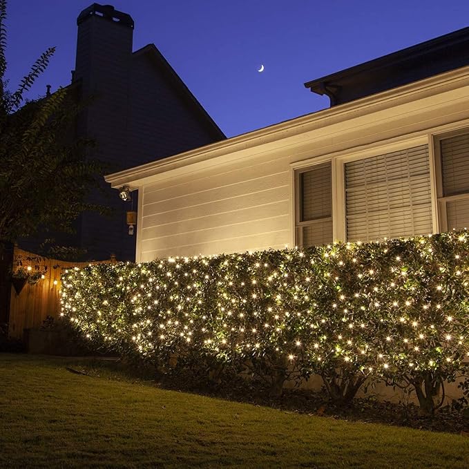 LED Christmas Net Lights Outdoor Christmas Decorations for Bushes,100LED 5ftx5ft Connectable Green Wire Net Christmas Lights for Outdoor indoor Yard Mesh Shrub Tree Decor ,UL Certified(Warm White)