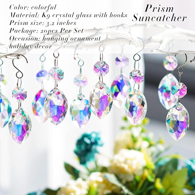 20pcs 38mm Horse Eye Chandelier Crystals, Crystal Chandelier Prisms Pendants Parts Connected Glass Octagon Beads Hanging Garland,Wedding,LampDecoration