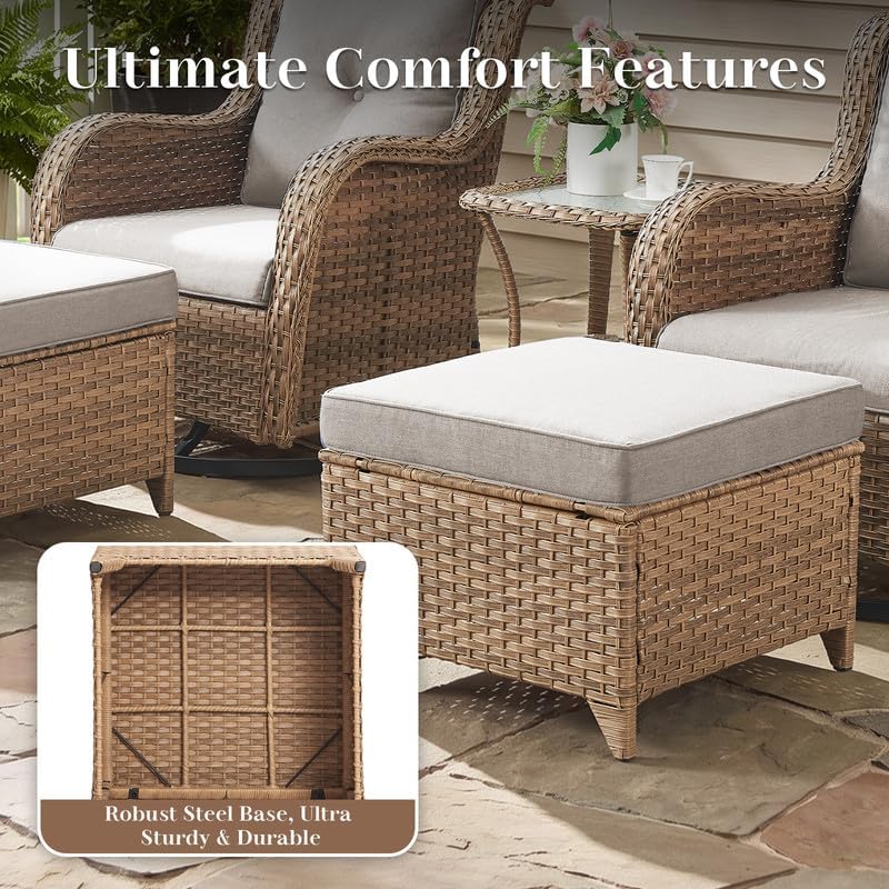 Luxury Outdoor Wicker Patio Ottomans Set of 2, 250 lbs Capacity Rattan Large - Image 3