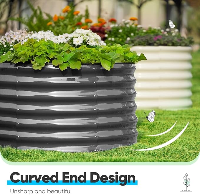 Quictent Galvanized Raised Garden Bed Kit, 8x4x2 ft Oval Metal Planter Box Tall for Vegetables Outdoor Backyard, Rubber Strip Edging Included (Dark Gray)