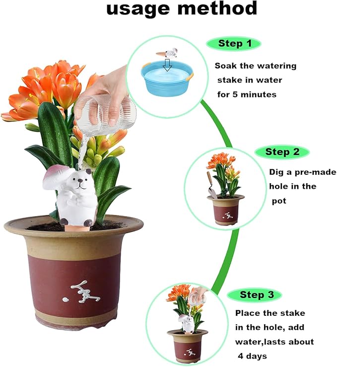 4-Pack Self-Watering Terracotta Spikes for Plants, Automatic Plant Watering Stakes, Keeps Plants Hydrated While You're Away, Ideal for Indoor & Outdoor Use (Hedgehog with Umbrella Design)