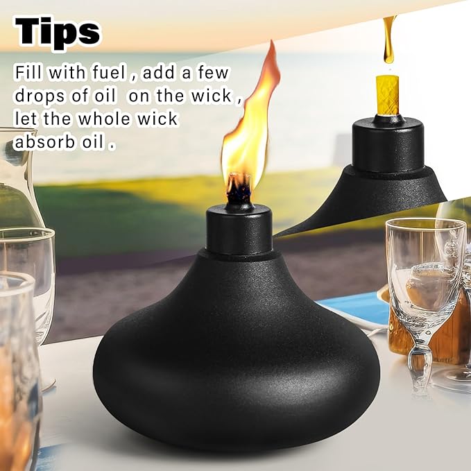 6 Pack Metal Table Top Torches, 24.5oz Citronella Torches for Outside, Refillable Flame Light Torch, Decorative Tabletop Lantern for Yard, Patio, Deck, Garden, Party, Landscape