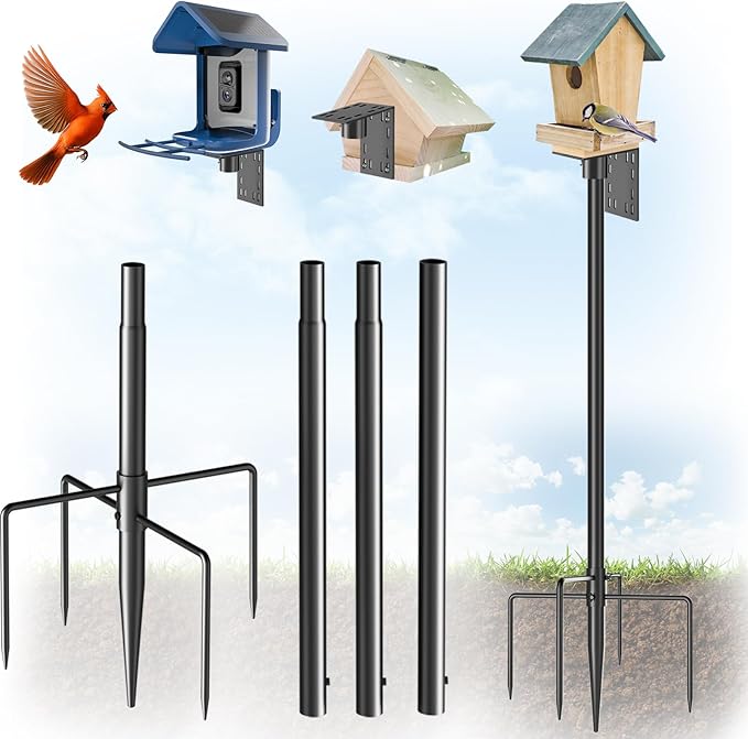 Bird Feeder Pole Stand – 60 Inch Height Feeding Station with 1-Inch Dia Heavy Duty for Hanging Feeders, Bird House Pole Mount Kit for Outdoor, Slip-Fit Connection