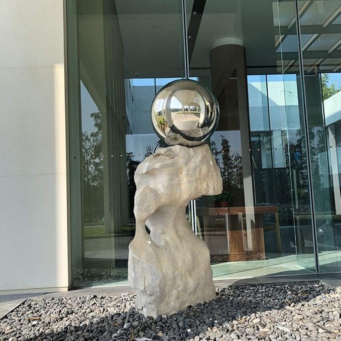 35cm/14inch Diameter Gazing Globe Mirror Ball,Thickness 0.5mm Silver Stainless Steel Polished Reflective Smooth Garden Sphere,Colorful and Shiny Addition to Any Garden or Home