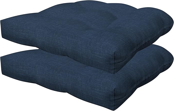 Honeycomb Outdoor Essentials Set of 2 Tufted Seat Pads, 19 x 18, Hampton Texture Navy Dining Chair Cushions for Patio Furniture