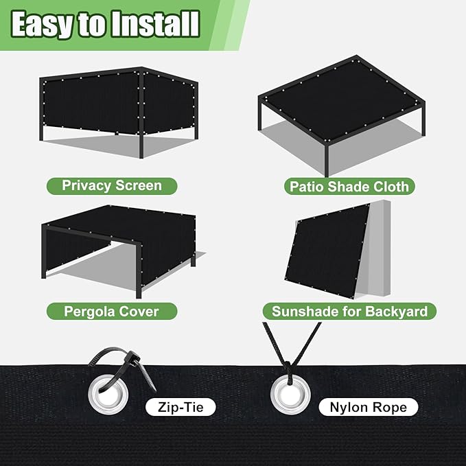 Outdoor 90% Sun Shade Cloth with Grommets, 16 X 21 FT Pergola Shade Cover for Garden Patio Carport Kennel Swimming Pool, Black (We Make Custom Size)