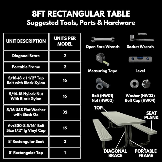 Coated Outdoor Furniture Heavy-Duty Portable Outdoor Picnic Table, Thermoplastic Coated Punched Steel Commercial-Grade Patio Dining Furniture Made in America (8ft Rectangular, Textured Light Blue)