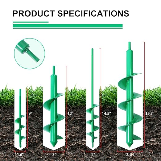 4 Pack Garden Ground Earth Spiral Drill Bit for 3/8" Hex Drive Drill, Auger Drill Bits for Bulbs Planting, Hole Digger Flowers,Bedding Digging Plant Rapid Planter Tool