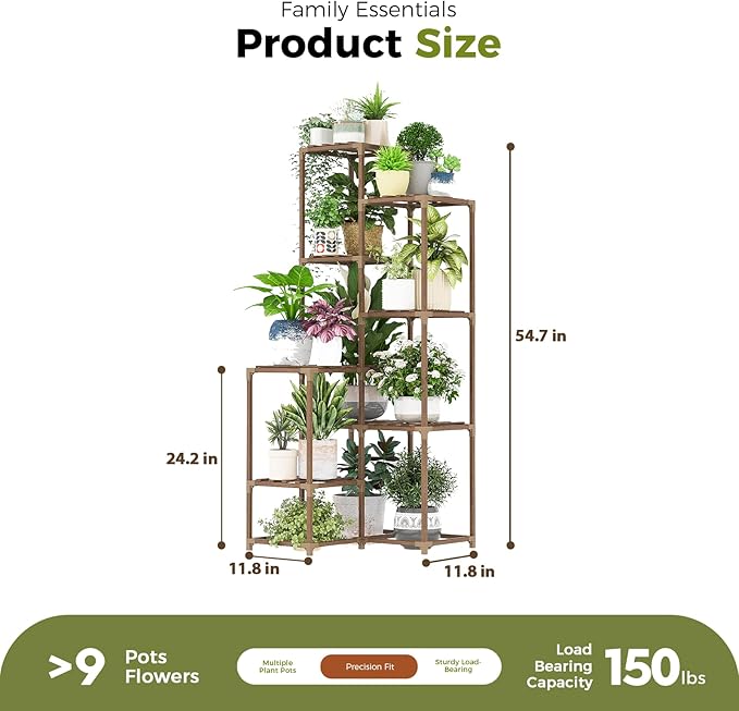 Bamworld Plant Stand Indoor Outdoor Corner Plant Shelf 54.7" Tall Plant Table Wood Large Plant Holder for Multiple Plants Patio Balcony Garden Office Home Decor